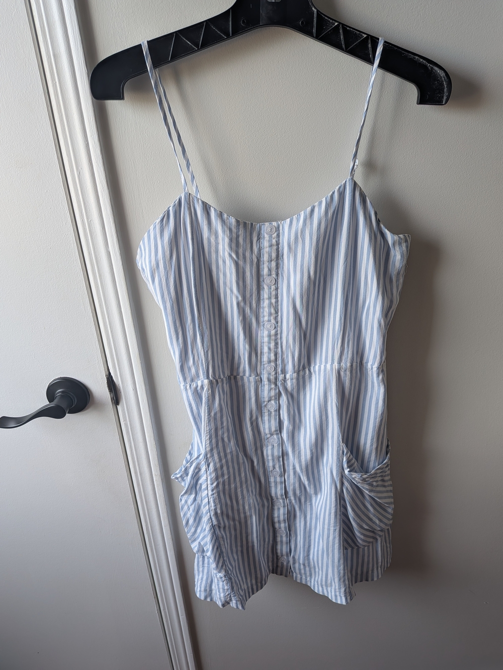 Ardene White Smocked Back Sun Dress with Light Blue Stripes